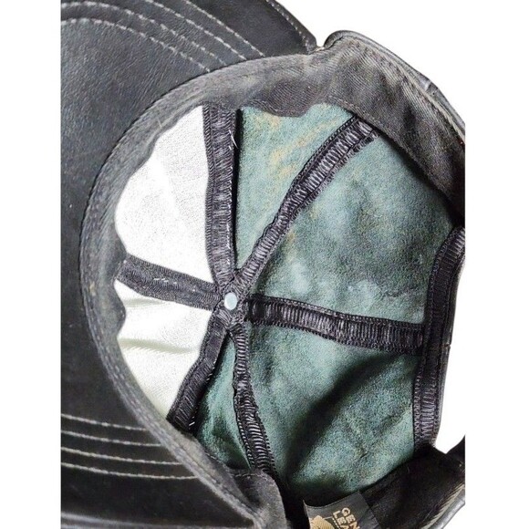 Vintage Black Leather Baseball Cap Hook & Loop Back - Picture 6 of 6